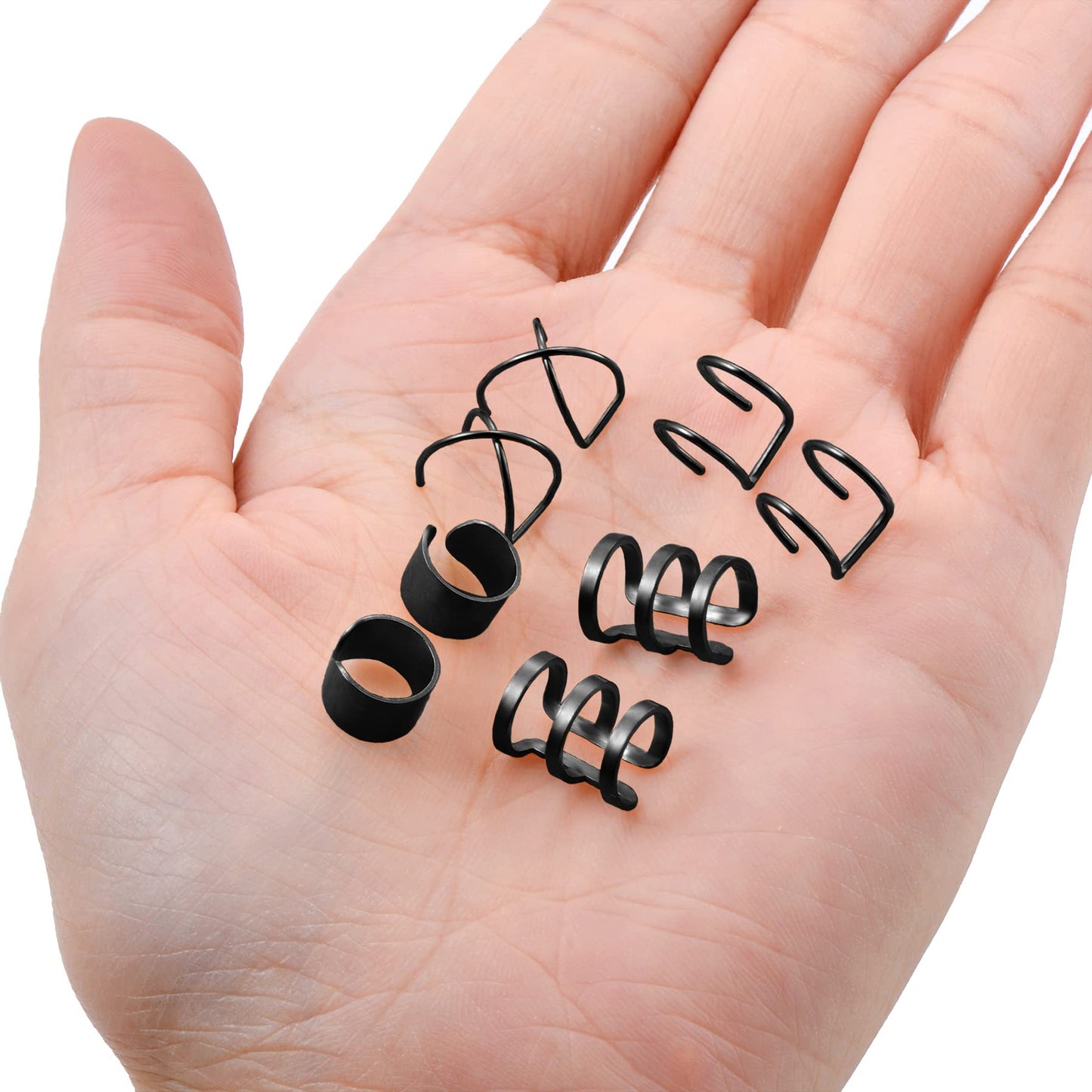 Tornito 4-10 Pairs Stainless Steel Ear Cuff Helix Cartilage Clip On Wrap Earrings Fake Nose Ring Non-Piercing Adjustable (F1:10 Pairs, Silver&Black Tone)