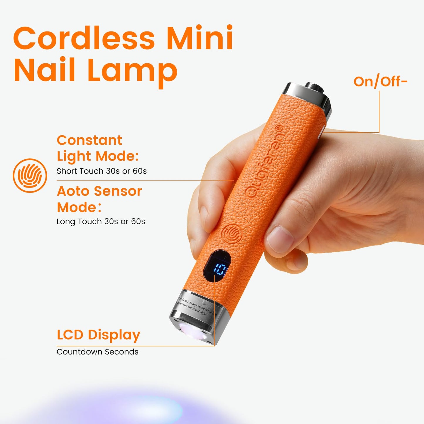 Quaferen Mini Handheld UV Light for Gel Nails with Stand, Rechargeable Flash Cure Nail Lamp with Auto Sensor, Cat Eye Magnet for Fast Drying at Home Salon (Orange)
