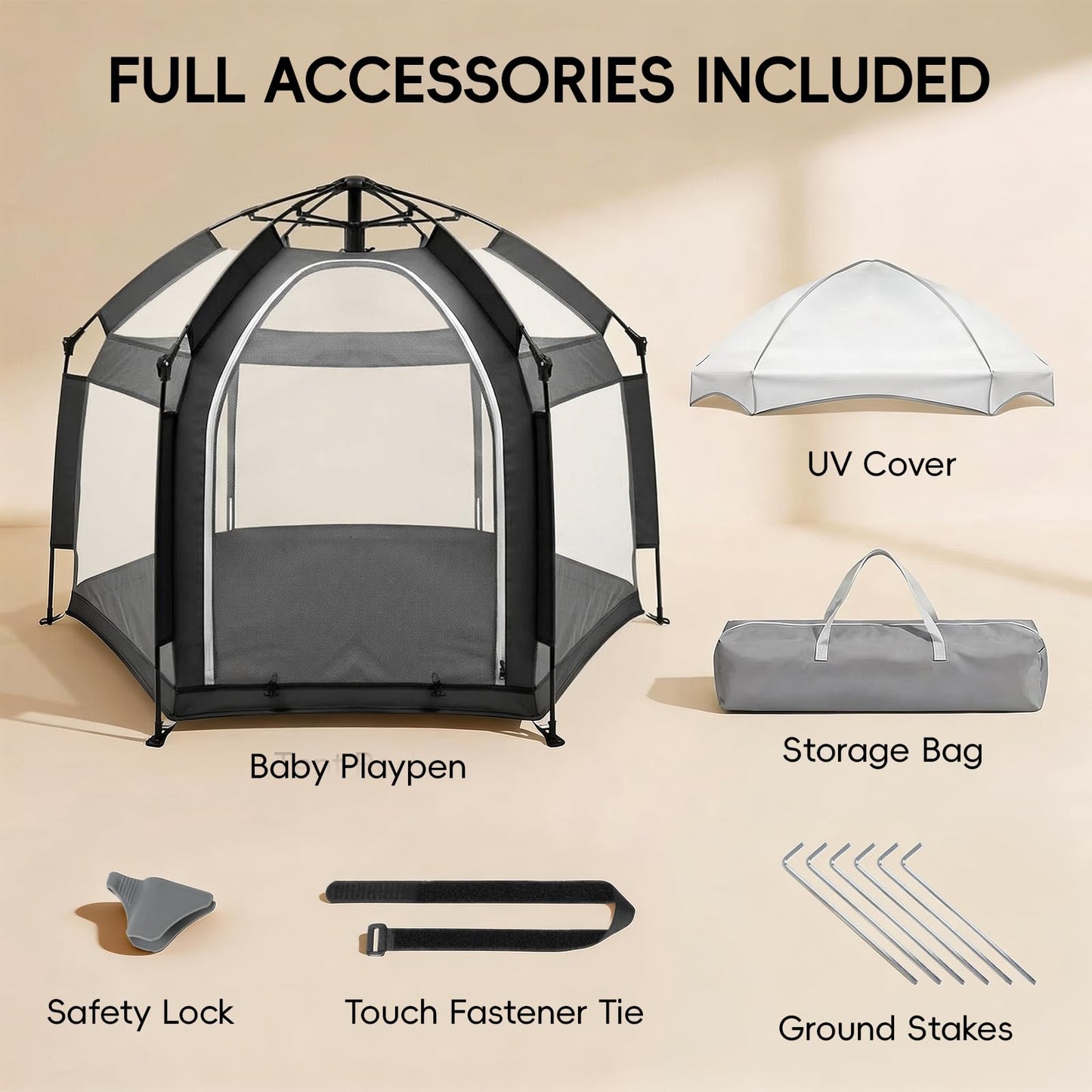 Palopalo Black Pop Up Baby Beach Tent - UPF50+ Sun Protection Canopy & Mosquito Net, Instant Setup Portable Playpen for Indoor & Outdoor Play, Lightweight Pack and Play Yard