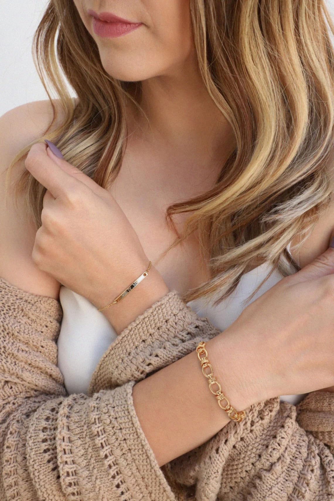 SOFYBJA Dainty 18K Gold Chunky Oval Chain Bracelet for Women Adjustable Link Bracelet Layering Jewelry