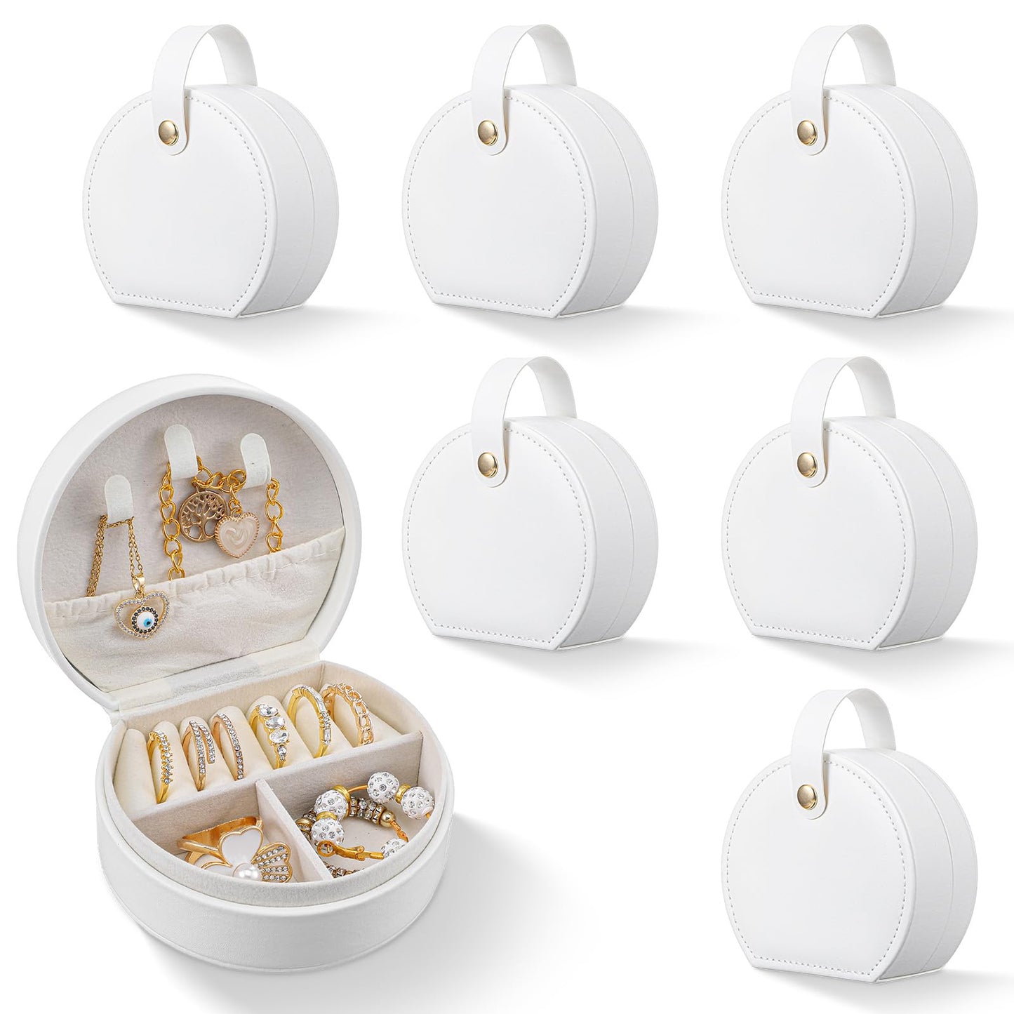 Nodaaiie 8 Pcs Travel Jewelry Case, Mini Leather Jewelry Organizer Box with Detachable Handle for Women and Teens, White
