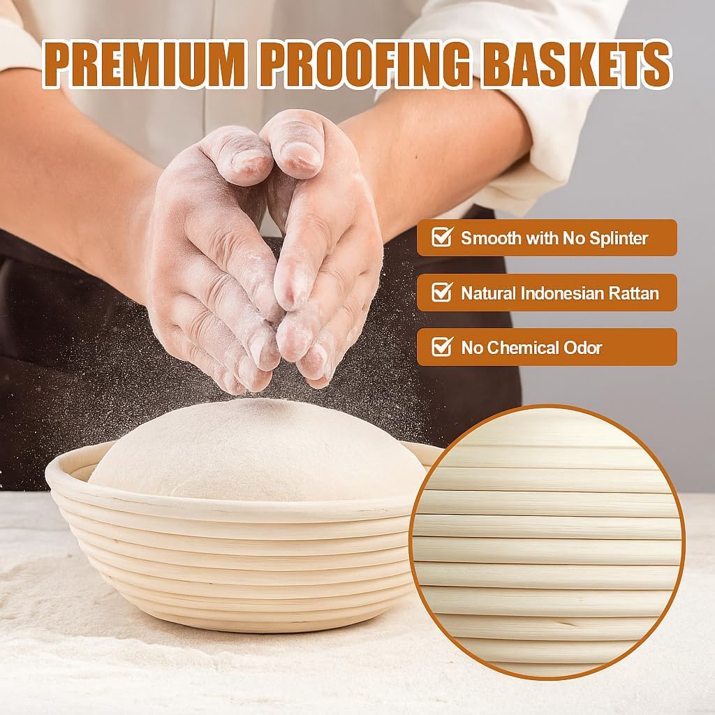 Proofing Baskets for Sourdough Bread Baking, 2 Pack Banneton Bread Proofing Basket 9 inch Round Proofing Bowls for Sourdough Bread with Liner Making Baking Fermentation Tools Supplies