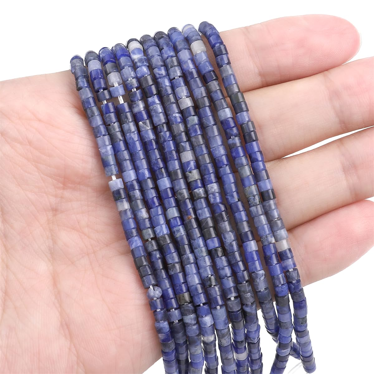 BEADIA Natural Blue Sodalite Spacer Beads Caps Flat Round Loose Beads for Beading Jewelry Making 3mmx2mm 38cm
