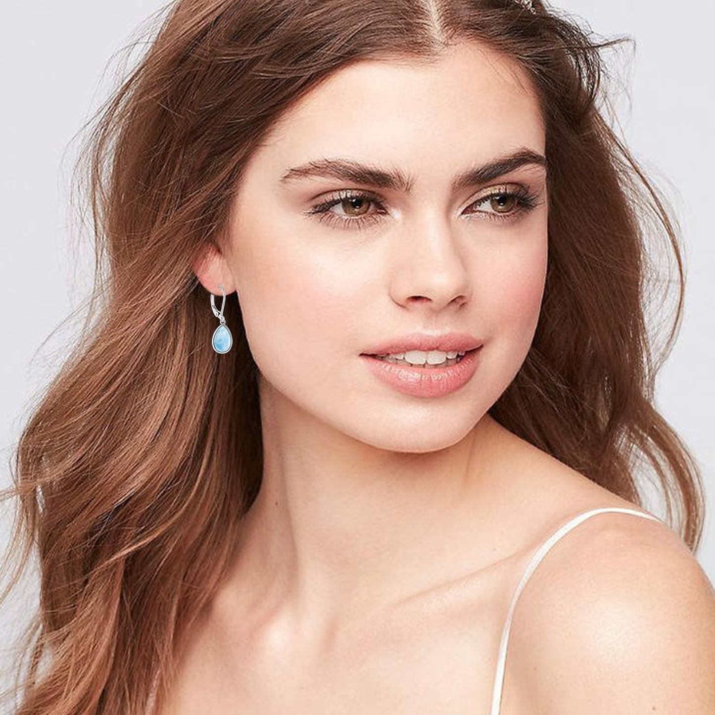 TALYKONG Larimar Earrings for Women Teardrop Leverback Dangle Drop Earings Jewelry for Women (larimar earrings)