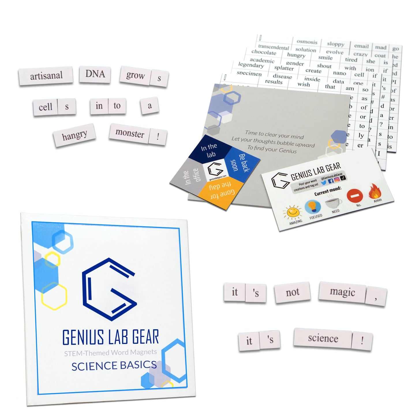 Science Word Magnets Kit - Funny Nerdy Poetry Set for College to PhD & Professional Scientists- Ideal Cool Geek Gifts for Office Refrigerator-Magnetic White Board - Perfect for STEM Students & Adults