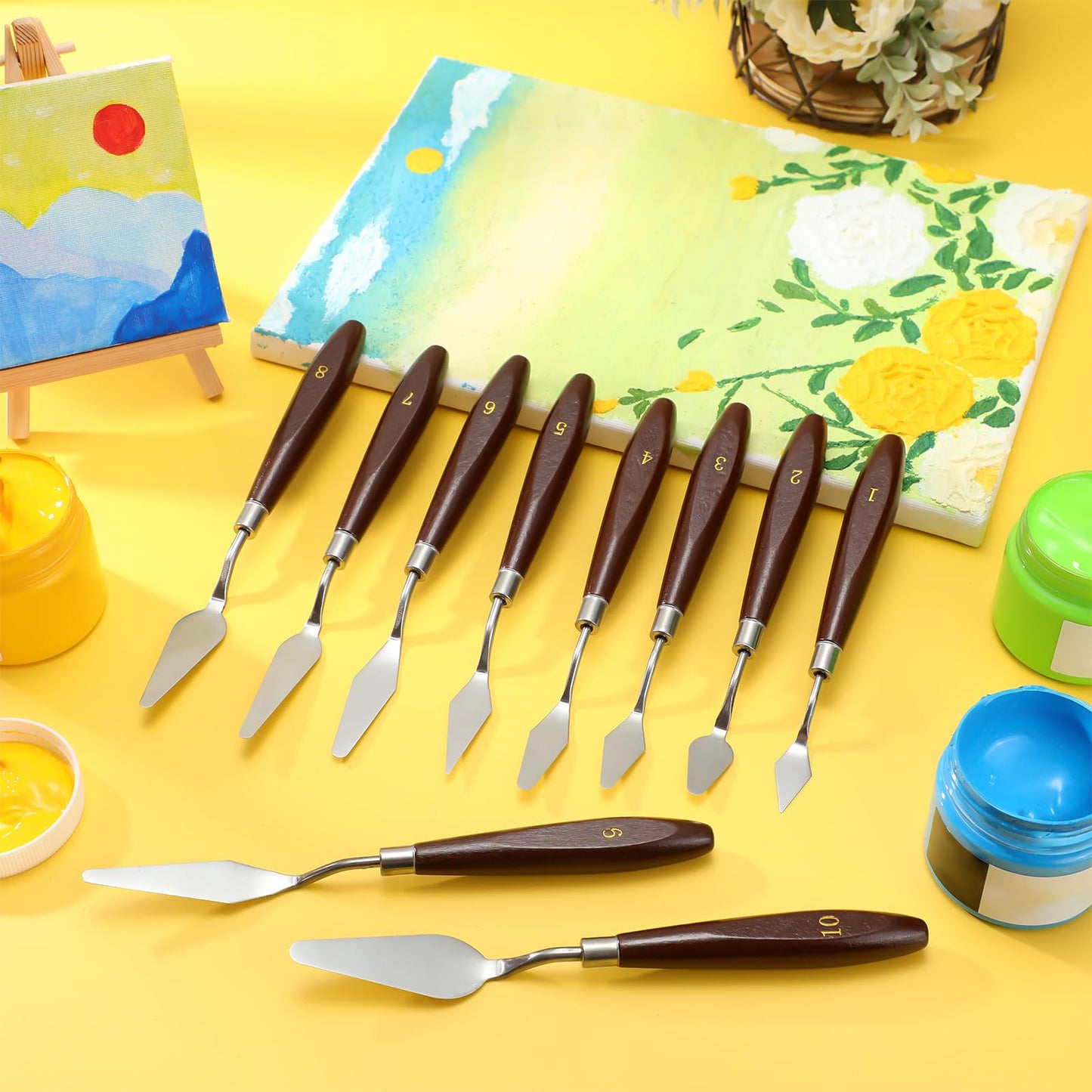 Lasnten 27 Pcs Palette Knife Set Stainless Steel Wood Handle Acrylic Paint Spatula Tools for Canvas Oil Color Mixing and Texturing