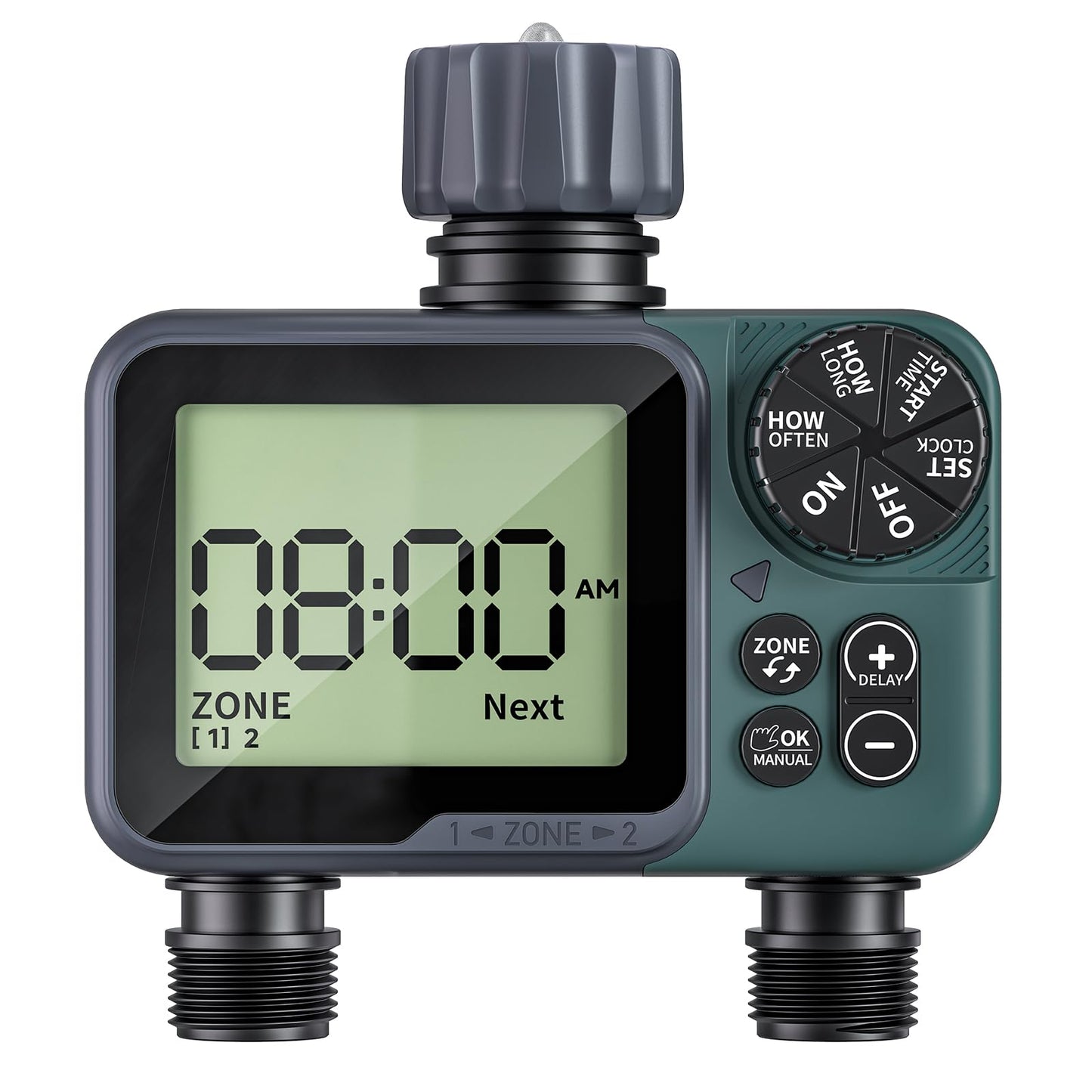 Sprinkler Timer 2 Zone & Digital Water Timer for Garden Hose, Yard, Lawn, Pool – Programmable Irrigation Controller with Rain Delay, IP66 Waterproof Auto & Manual Irrigation System