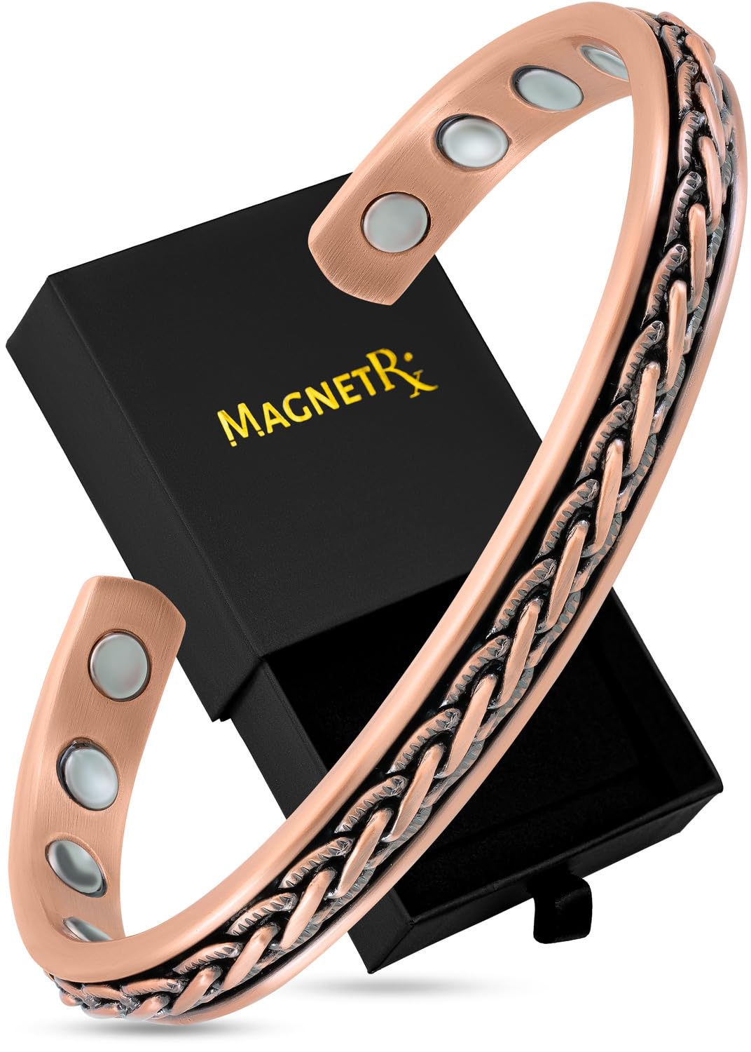 MagnetRX® Copper Magnetic Bracelets – Effective Pure Copper Bracelet for Men and Women – Copper Cuff Adjustable Magnetic Bracelet Bangles (Woven Inlay)