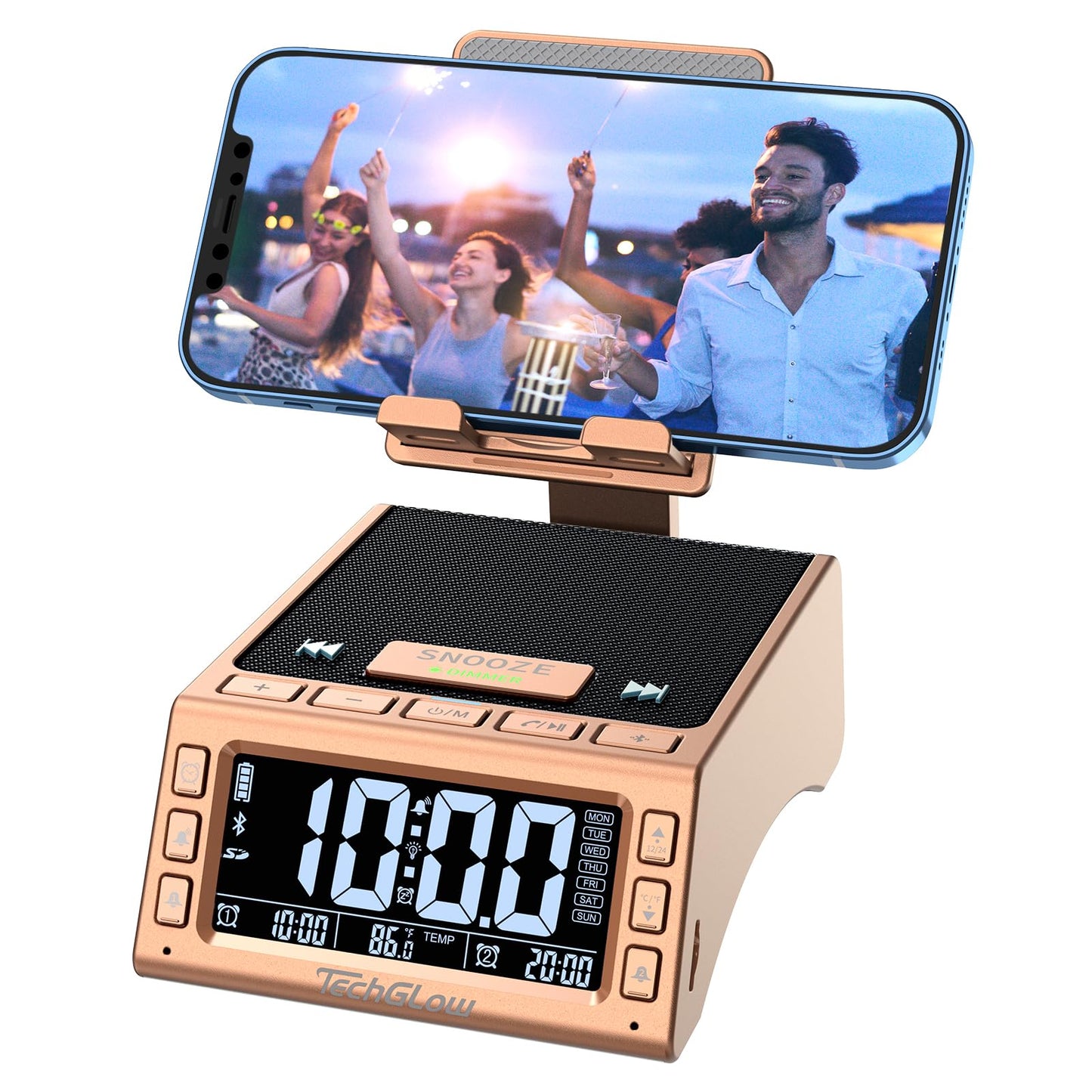 TechGlow Foldable Cellphone Stand with Bluetooth Speaker Charging Station Birthday Gifts for Men Women Mother Father Boy Girl Teens Cool Tech Gadgets-Rose Gold