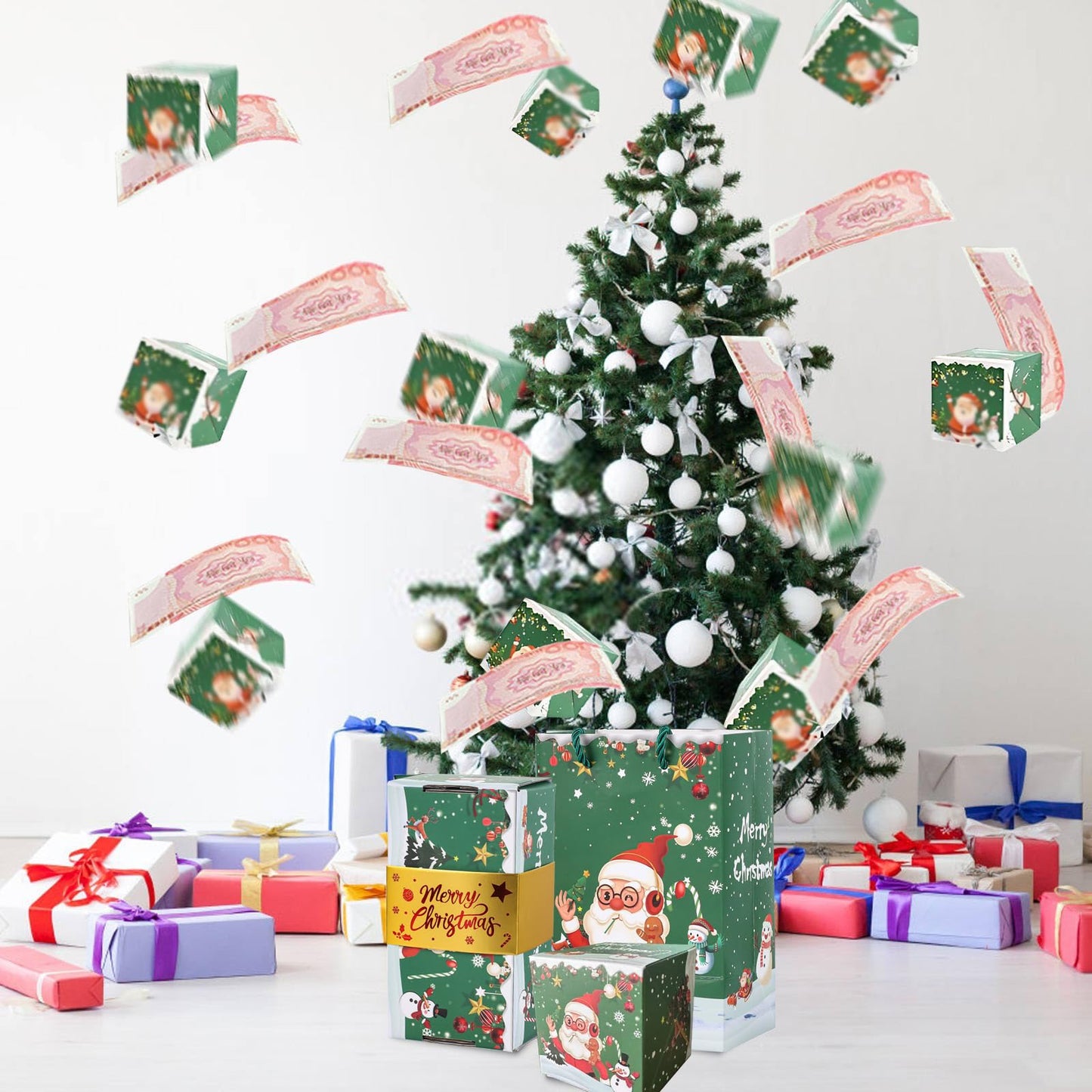 2025 New Year Surprise Gift Box Explosion Pop-up Cash, Unique folding and bouncing Gift box, Christmas and Birthday Surprise Explosion Box(12 bounces) (green)