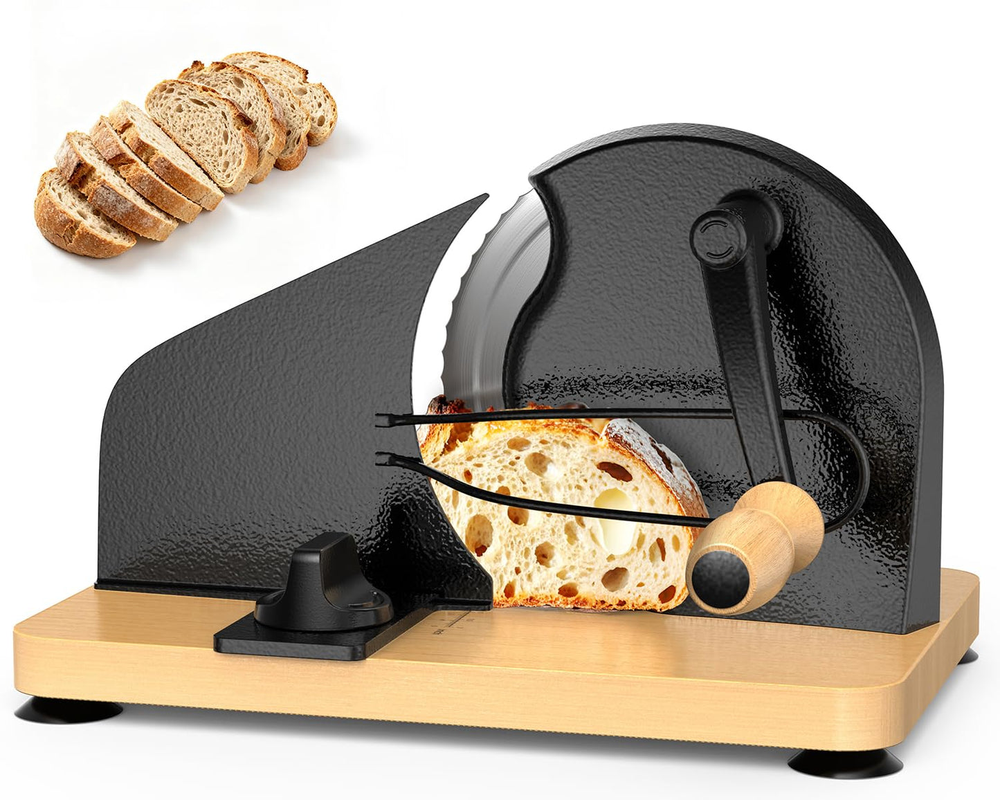 Upgraded Manual Bread Slicer for Homemade Sourdough Bread Adjustable Thickness& Evenly Slicing, Metal Guide, Hand Crank Bread Slicer with Scale Line & Suction Base,Sharp Stainless Steel Blade