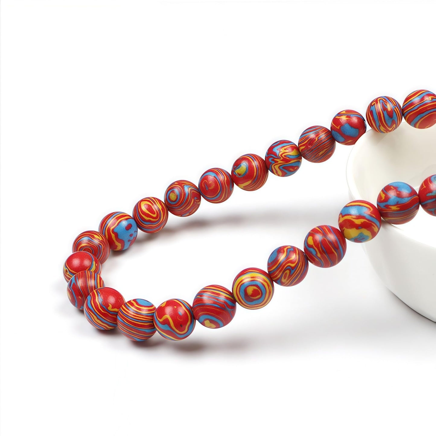MJDCB Synthesis Colour Malachite Beads Beautiful Fashion Round Stone Beads for DIY Jewelry Making 15" (10mm, Blue - red - Yellow)
