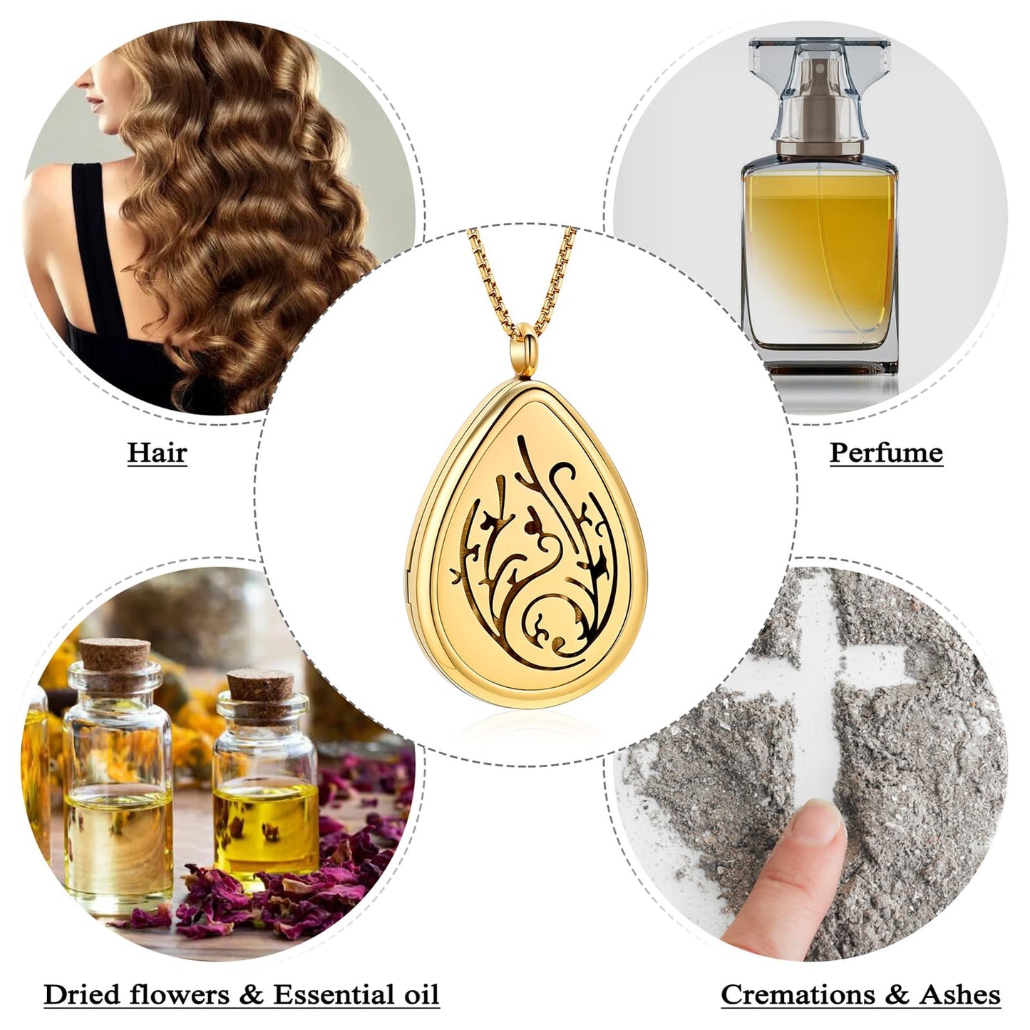 mingkejw Teardrop Essential Oil Diffuser Necklace Aromatherapy Pendant Locket Jewelry Stainless Steel Perfume Necklace| 22’’ Adjustable Chain| 12 Refill Pads| Gift Box