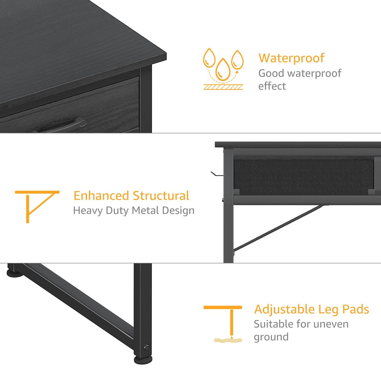 DLisiting Small Desk with Fabric Drawers for Bedroom, 32 Inch Gaming Desk with 2 Drawers for Small Space, Study Writing Table PC Desks, Black