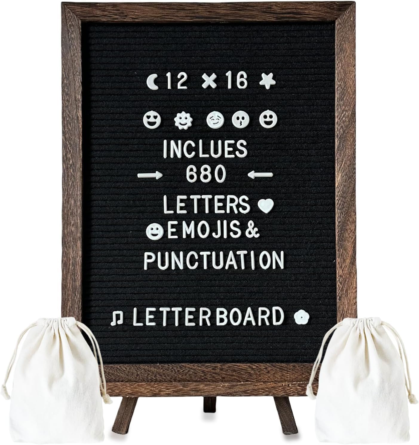 Felt Letter Board 12x16" – 680 Letters, Numbers & Symbols, Wall Mount or Stand Display, Changeable Message Board for Quotes & Notes, Home/School/Office/Hotel/Restaurant/ Coffee Shop, 1 Storage Bags, Dark Brown Wood Frame
