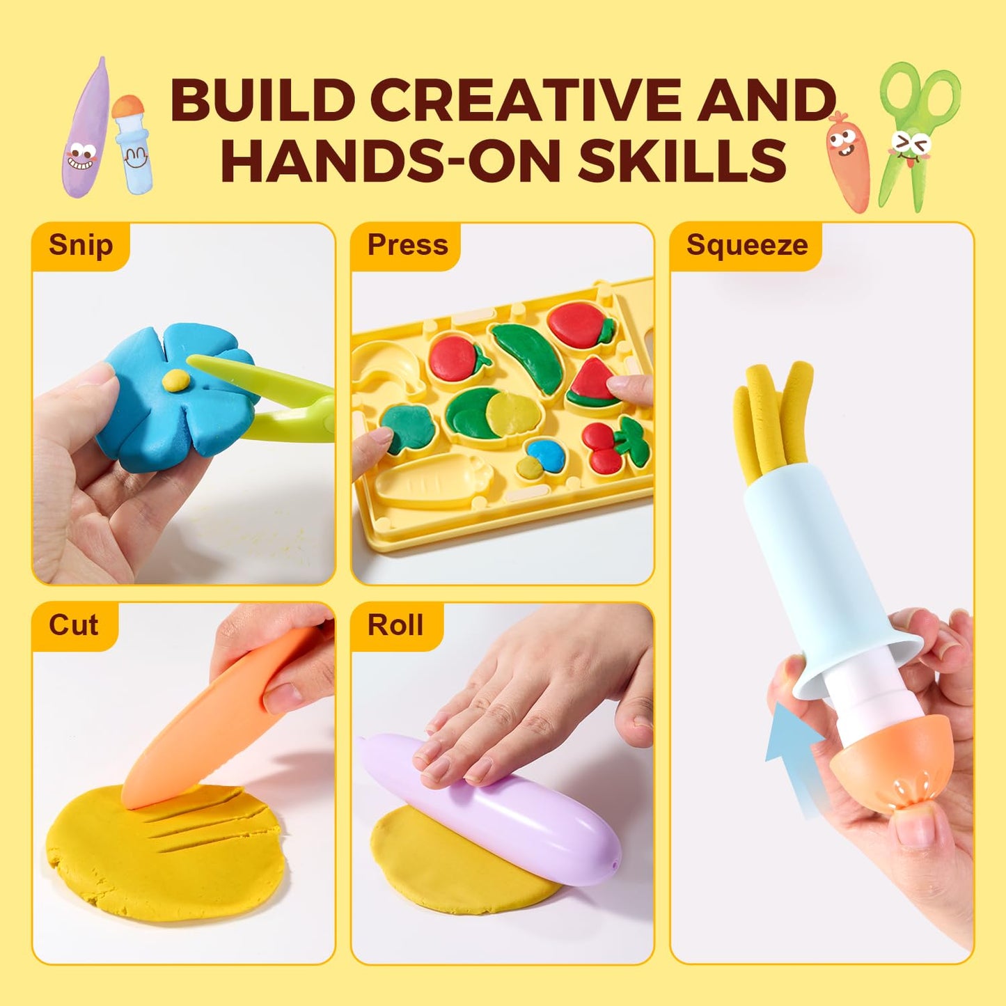 Jar Melo Dough Tool Set, 13 Pcs Farm Dough Tools for Kids Ages 2+, Dough Accessories Includes Cutters, Roller, Safety Scissors, Animal Molds and Veggie Board. Preschool Arts & Crafts Toy