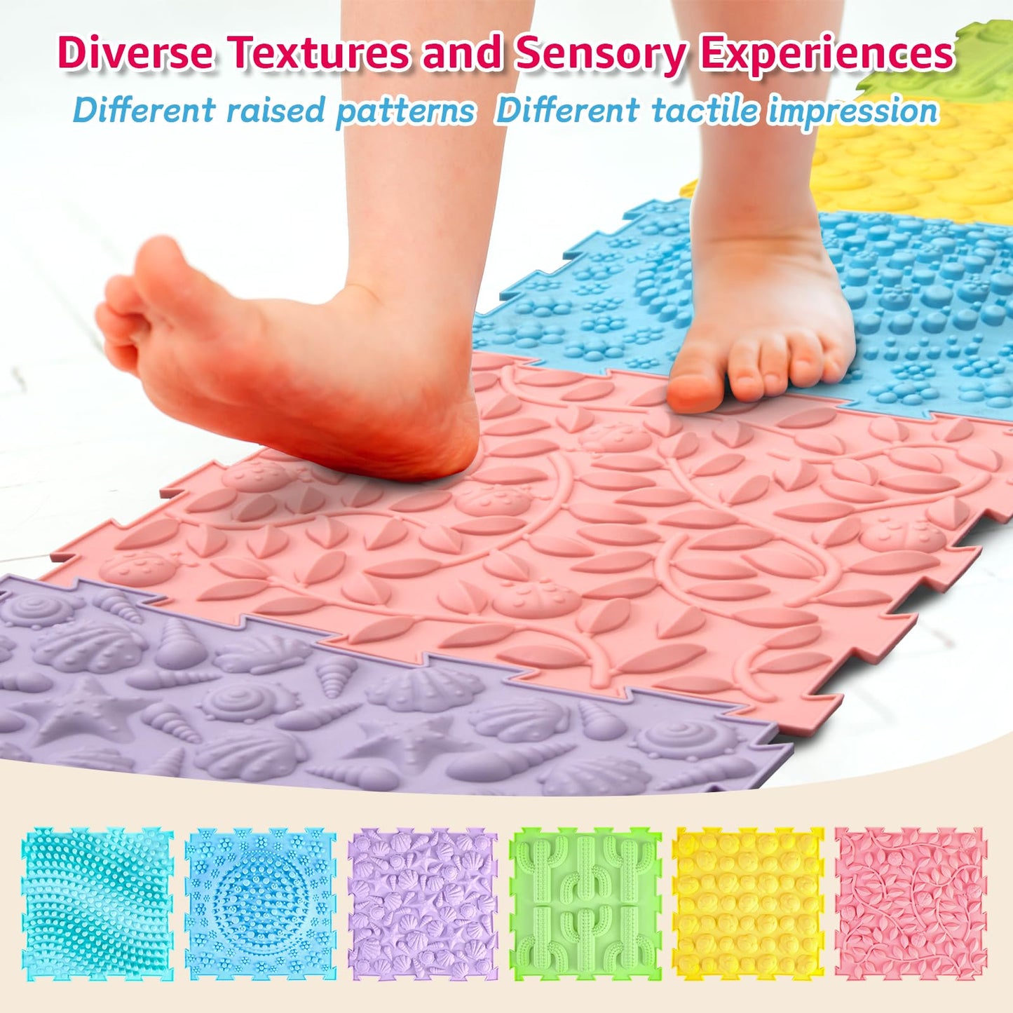 Edusense Sensory Mat for Autistic Children Massage Game Mats Puzzle Play Mats Textured Sensory Floor Tiles for Kids Toddlers Sensory Room Must Have