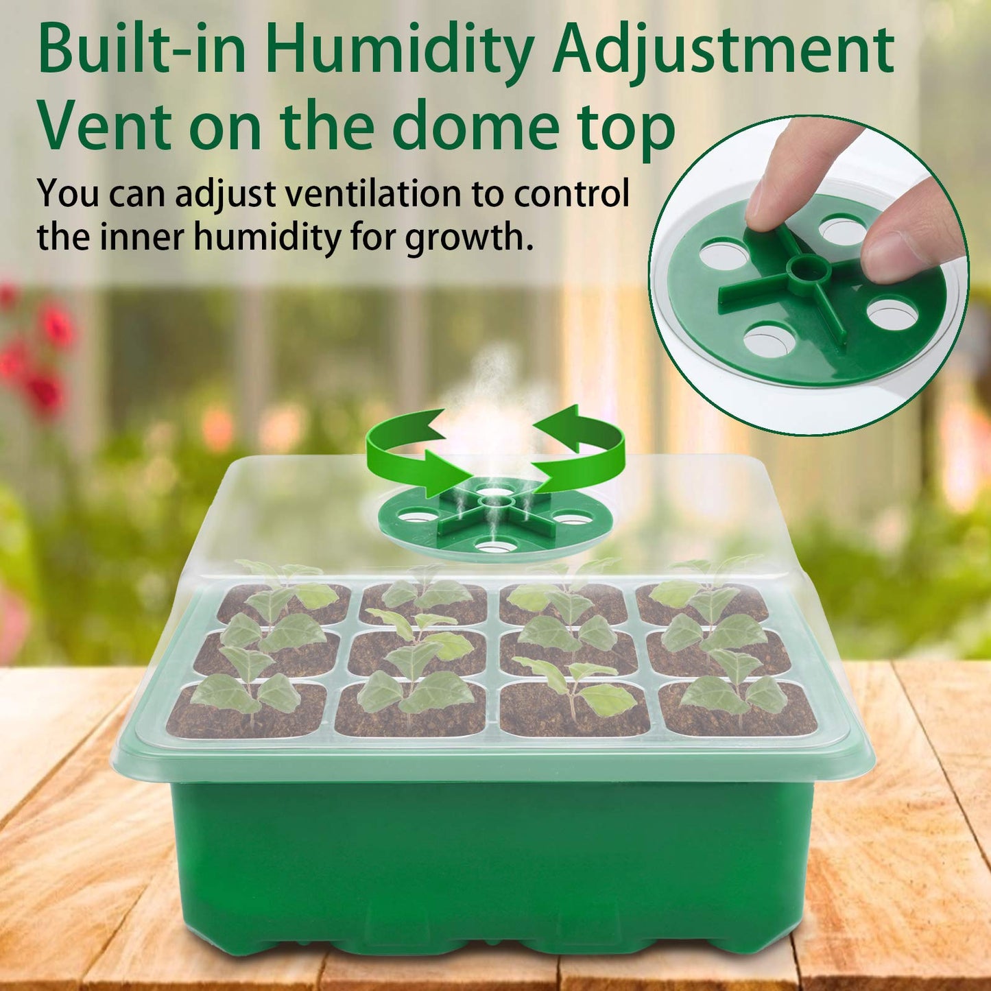 UWIOFF Seed Starter Tray, 12-Pack 144 Cells Seedling Starter Trays, Humidity Adjustable Seed Tray Kit with Dome and Base Greenhouse Grow Trays Mini Propagator for Seeds Growing Starting