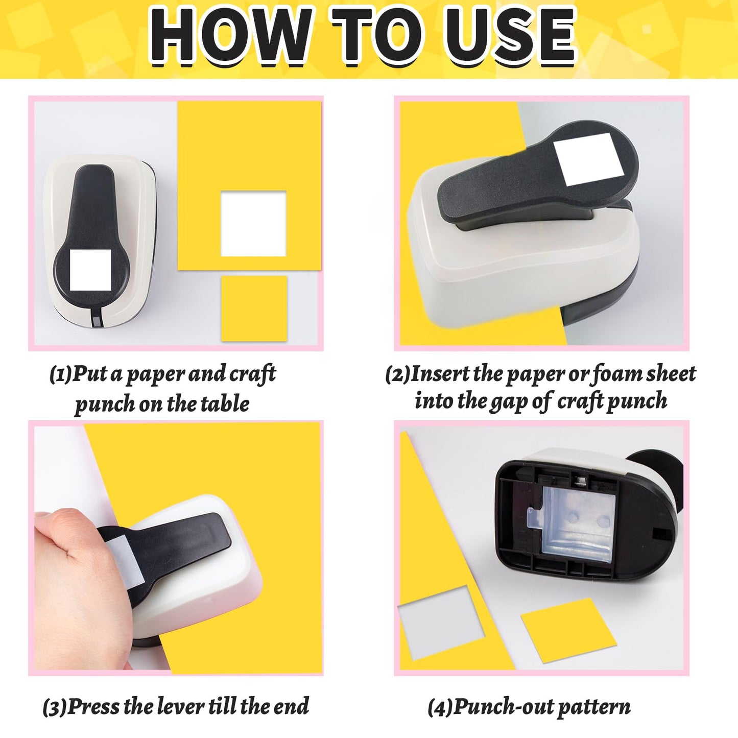 Square Hole Puncher Square Paper Punch Shape Punches for Paper Crafts 0.7 inch Papers Punches 1.5 Squares Punch 1.9 Crafts Puncher for Scrapbooking Card Making