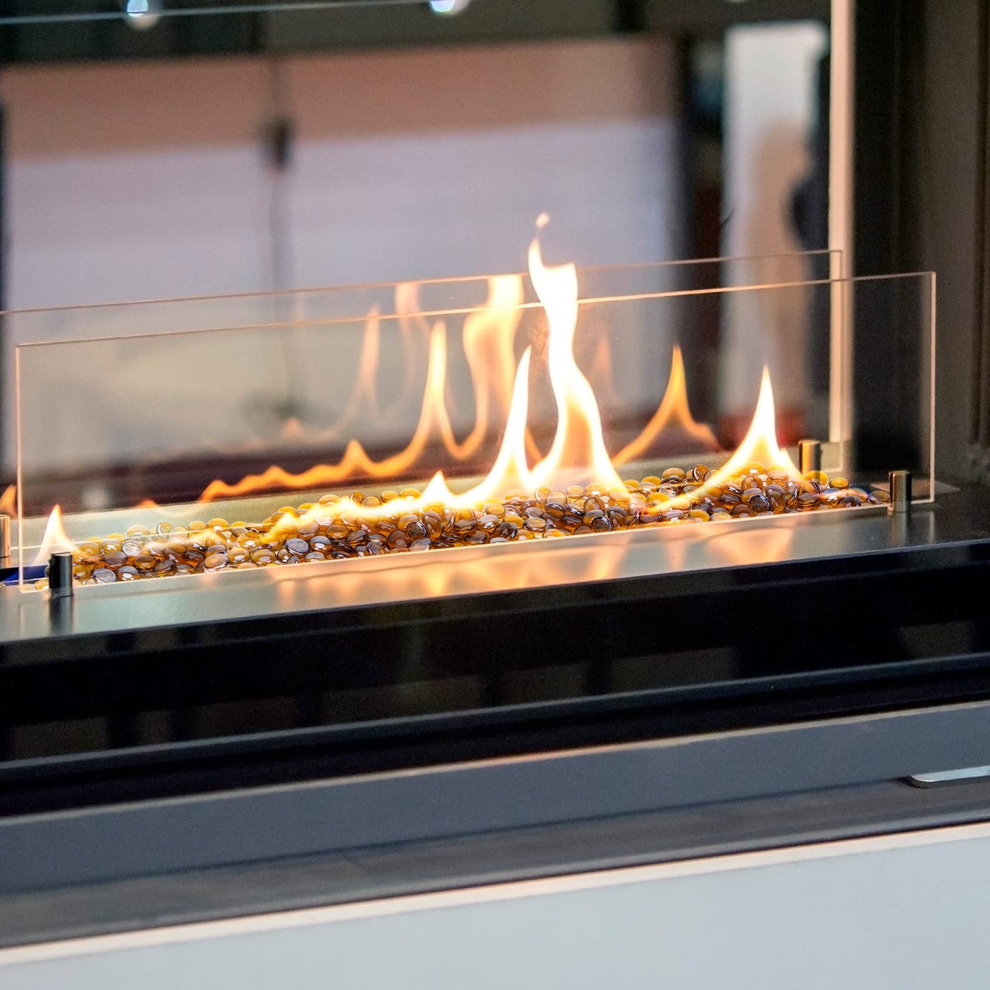 Stanbroil 10-Pound Fire Glass Beads - 1/2 inch Luster Fire Glass Drops for Fireplace Fire Pit | Gas Log Sets | Landscaping | Fish Tank, Caramel Luster