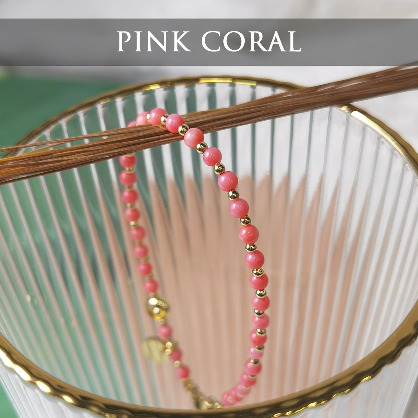 Morchic 3mm Pink Coral Natural Gemstone Beaded Bracelet for Women, Dainty Tiny Charm Jewelry, Adjustable 7.1-8.6", Ideal Birthday Holiday Gift
