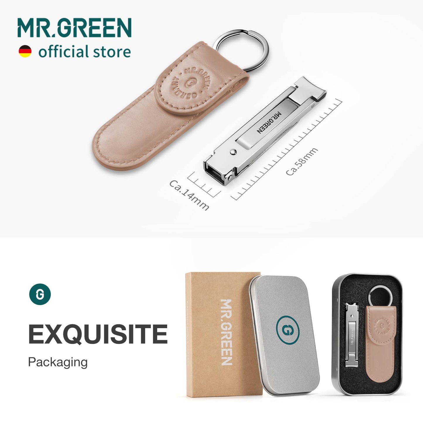 MR.GREEN Collapsible Nail Clippers Small and Thin Portable Travel Nail Scissors Cutter Stainless Steel Manicure Tools with Nail Files (Brown Leather Case+ Iron Box)
