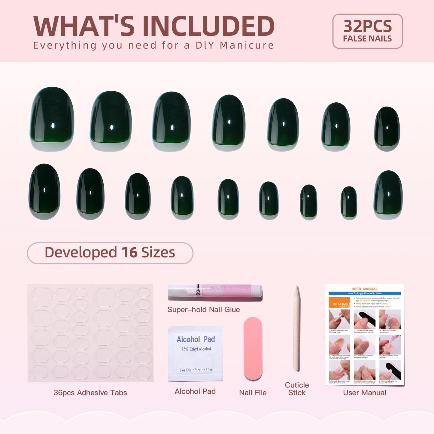 Green Press On Nails Short - RTKHFZE Soft Gel Press on Nails Almond Short Oval Fake Nails with Nails Glue,Fit Perfecty,Reusable Stick on Nails in 16 Sizes - 32Pcs Gel False Nails Kit
