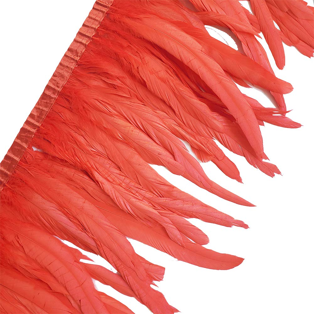 2 Yards 8-10" Rooster Hackle Feather Fringe Trim, Sewing Craft Feather for DIY Decorations-Red