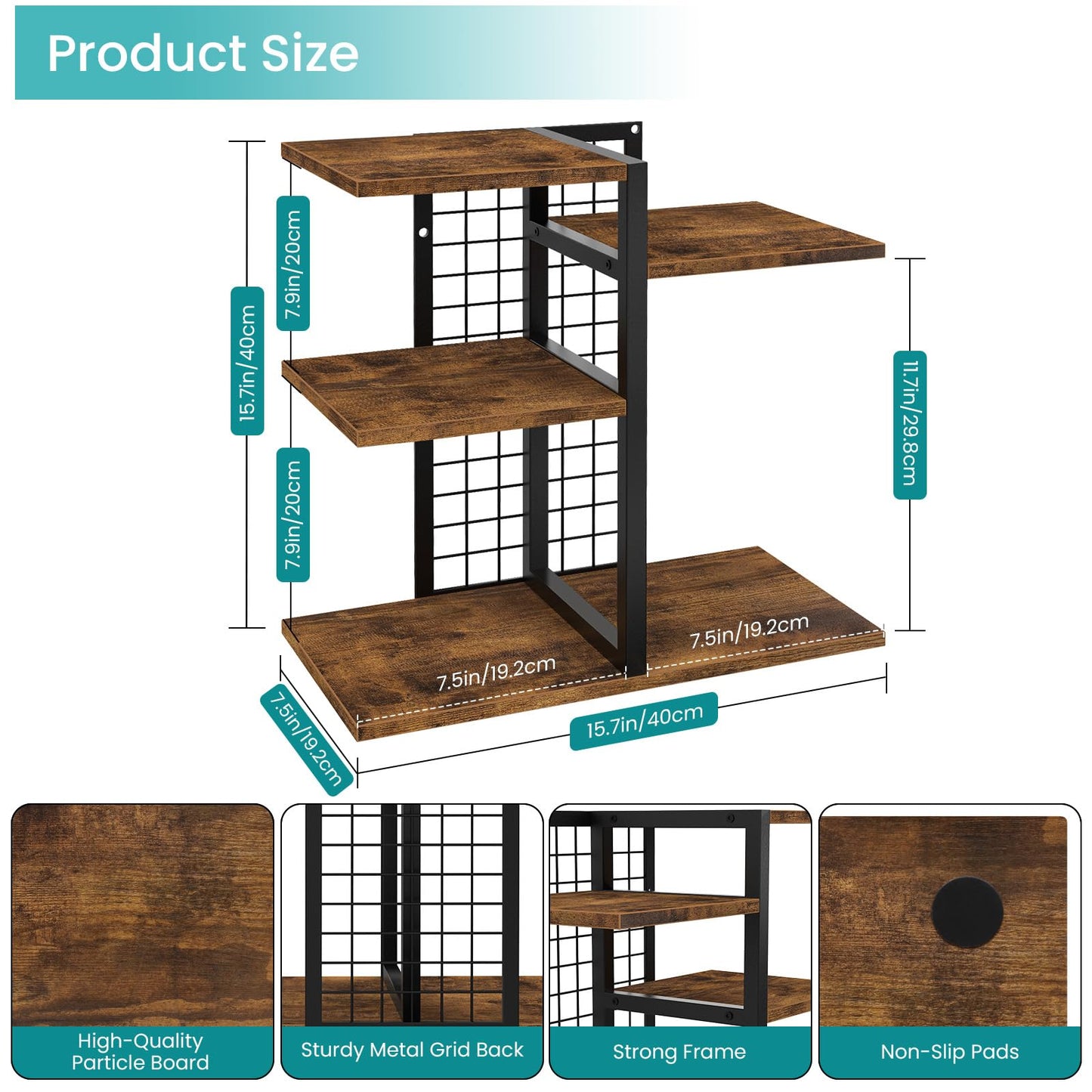 ELITEROO Desktop Shelf Organizer, 4-Tier Wooden Desk Bookshelf, Small Tabletop Book Shelf, Adjustable Display Rack for Home, Office, Dorm, Rustic Brown