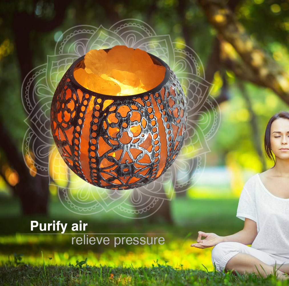 IMY King Salt Night Light,Natural Wall Light Salt Lamp with 1 Bulbs, Himalayan Rocks Salt Lamp with Spherical Metal Basket Gift（Fade-Change）