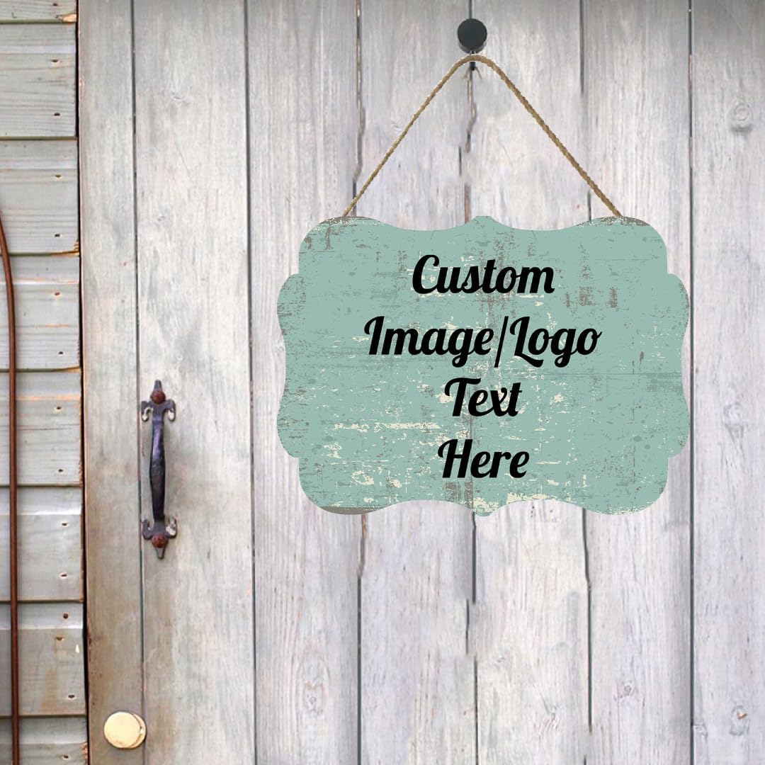Personalized Wooden Welcome Sign Front Door Decor Home Sign Customized Image/Text Hanging Farmhouse Decorations for Home Office 11.2 * 8 Inch