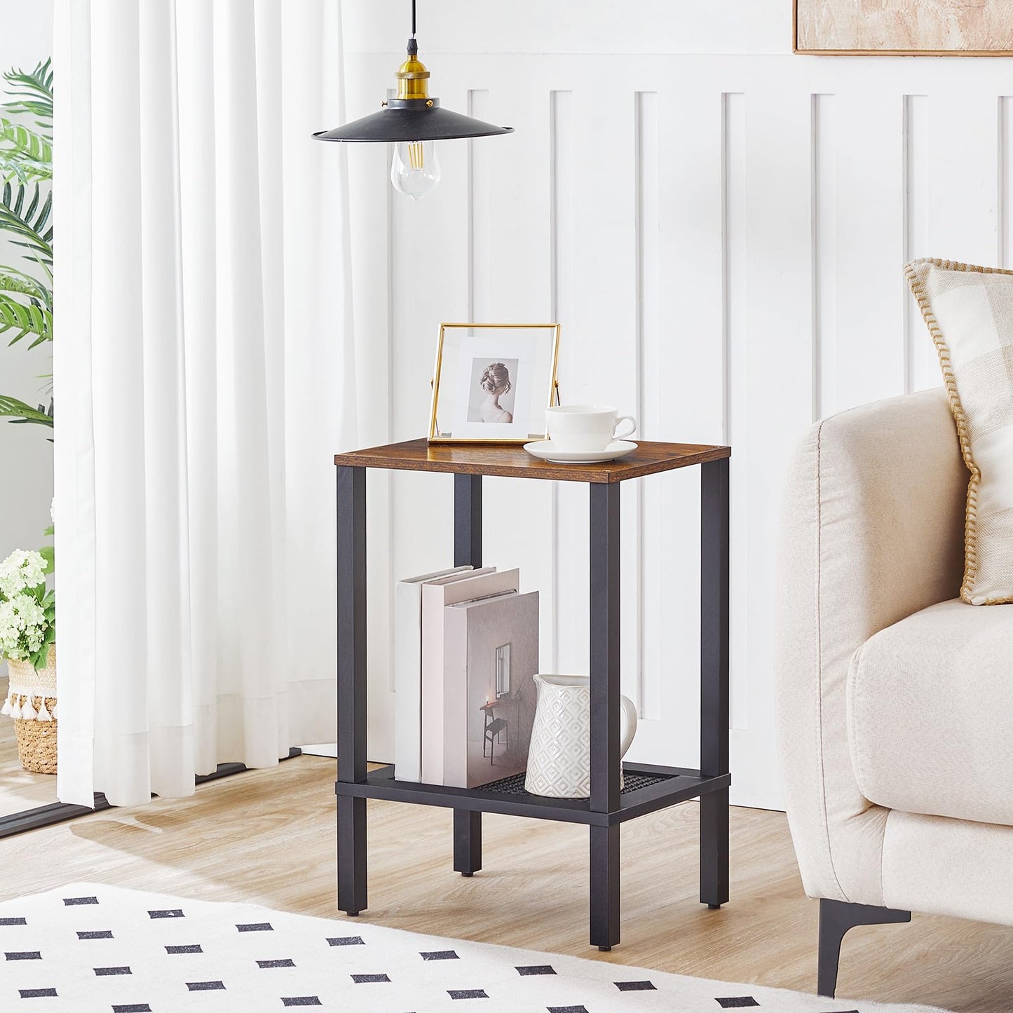 HOOBRO End Table and Nightstand Bundle, Small Side Table with 2-Tier Storage Shelves, End Table with Charging Station, BF91BZ01-BF209UDBZ01