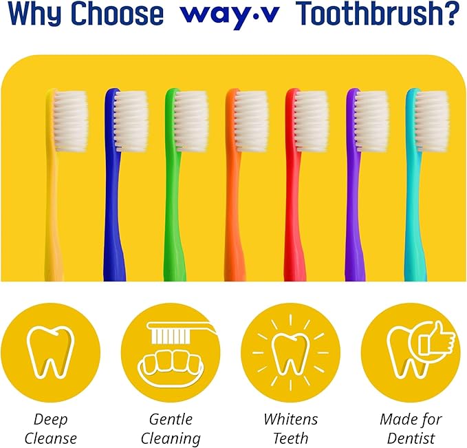 WAY.V Extra Soft Toothbrush Refill for Adults Sensitive Gums and Teeth with Individual Head Covers, 7 Pcs Manual Toothbrushes - Family and Guests - Green (7 Counts, Soft Bristle)