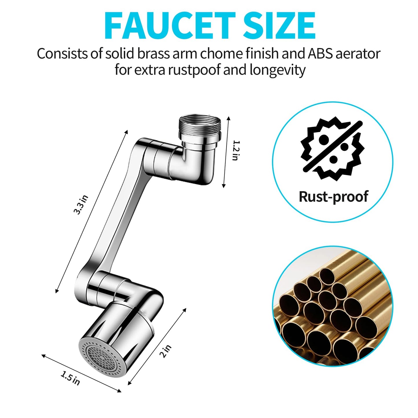 1440° Swivel Faucet Extender Sink Aerator 2 Mode Splash Water Filter Extension Kitchen Bathroom 360° Rotatable Spray Attachment Multifunctional Universal Robotic Arm Wash Hand Hair