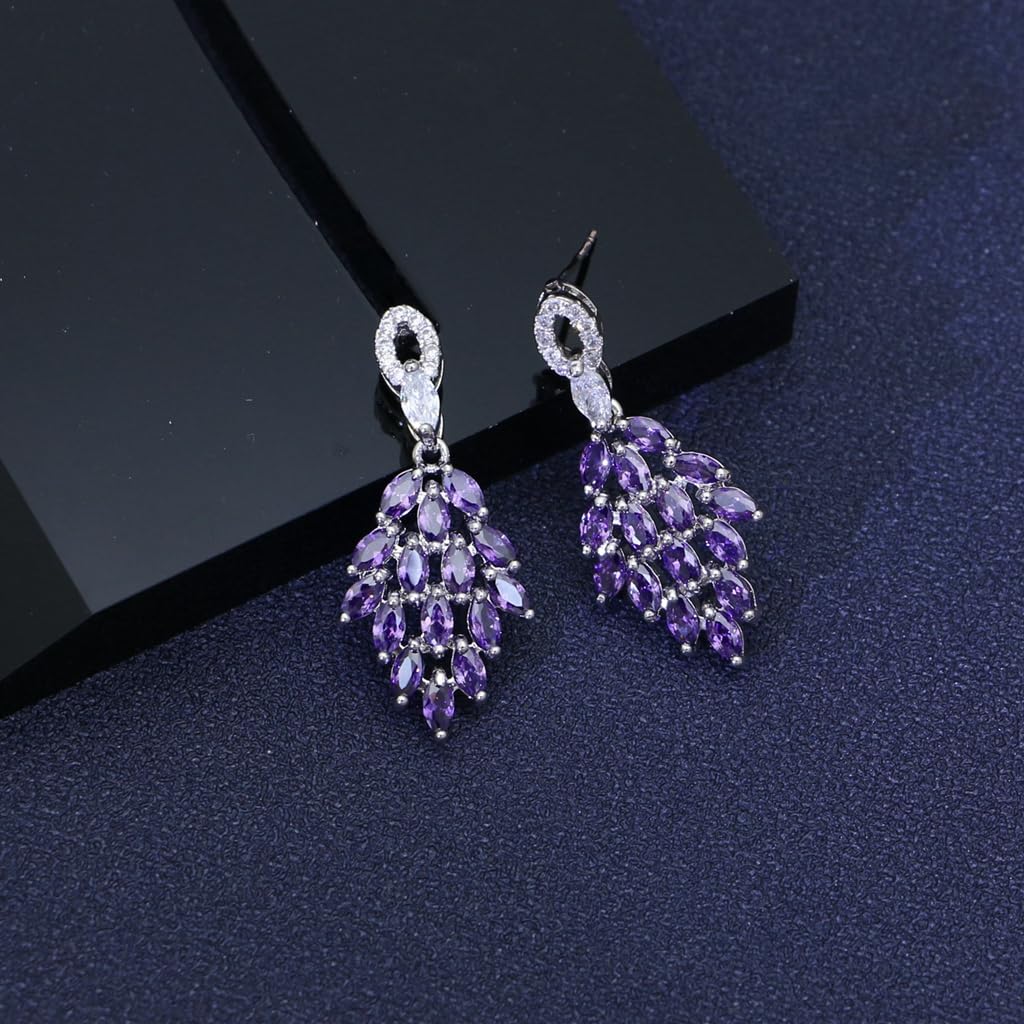 LMXXVJ Created Royal Blue Sapphire Long Earrings for Women,Platinum Plated Long Teardrop Earring