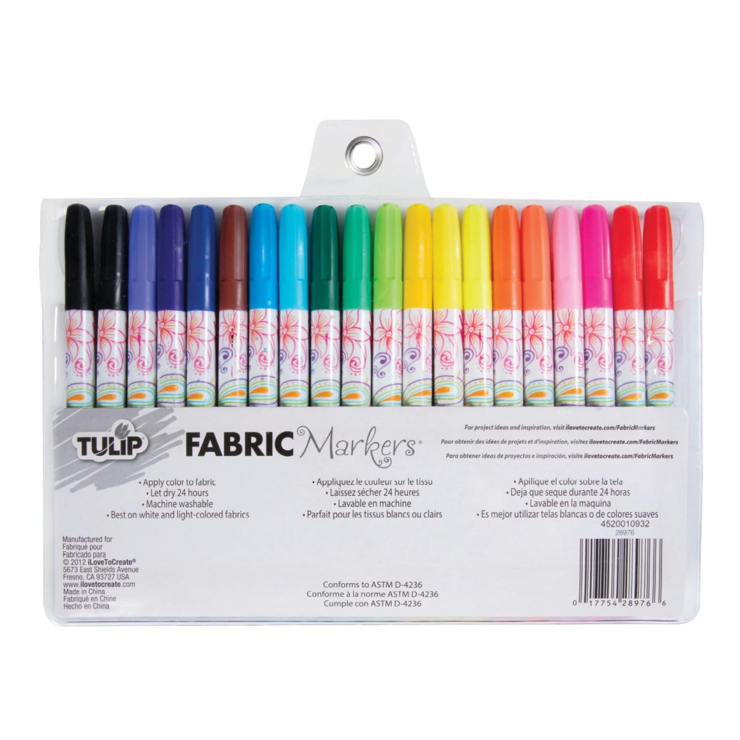 Tulip Permanent Fabric Markers Rainbow 20 Pack - Fine Tip, Minimal Bleed & Fast Drying - Premium Quality for T-shirts, Clothes, Shoes, Bags & Other Fabric Materials