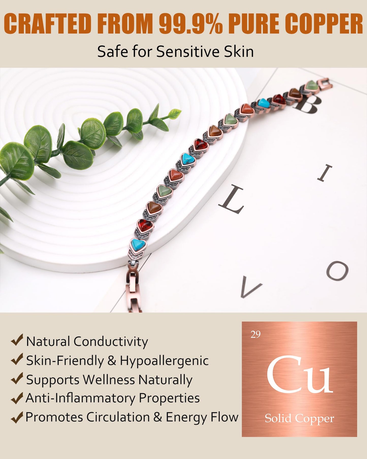Jecanori Copper Bracelets for Women, Effective Magnetic Bracelets for Women with 3800 Gauss Ultra Magnets and Sizing Tool