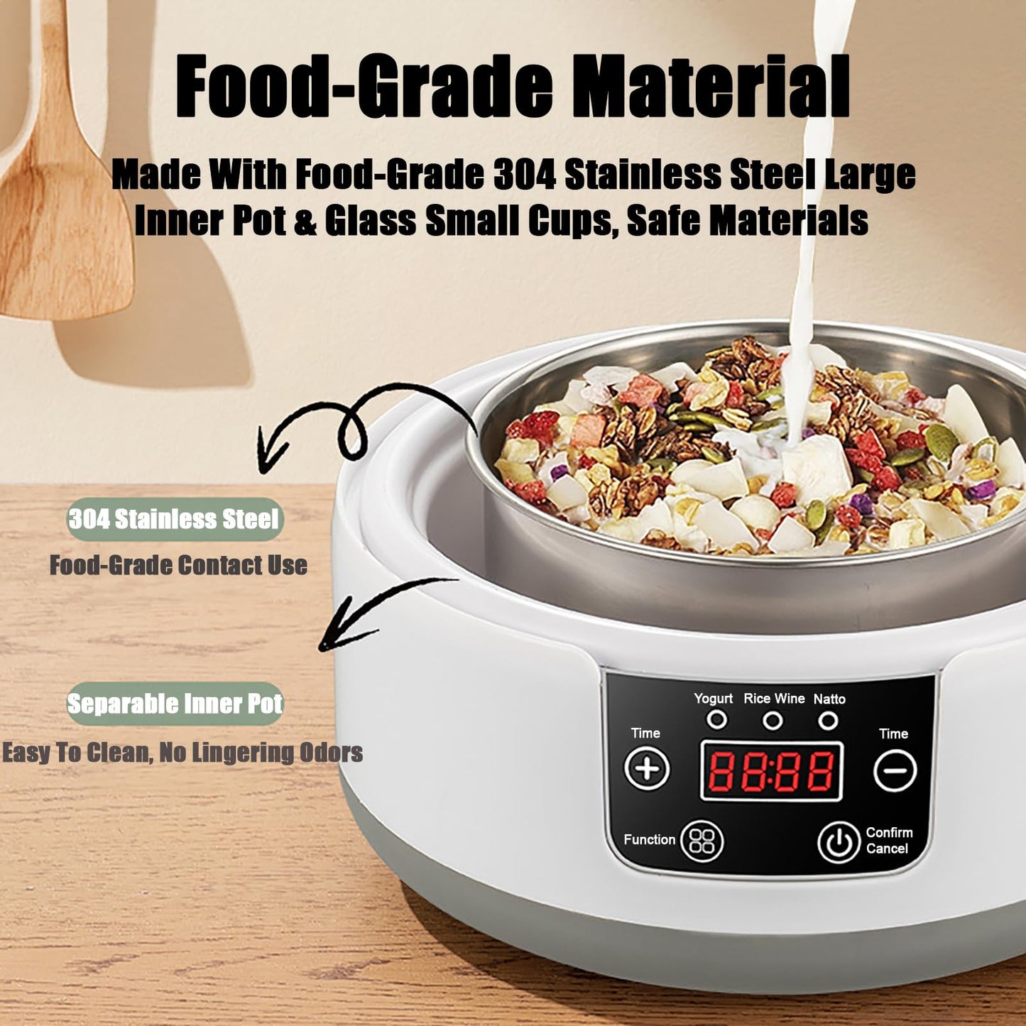 Yogurt Maker Machine 36 Hour, Probiotic Yogurt Maker with Temperature Control and 36 Hour Timer, 1.2L Yogurt Machine with LCD Display, Multi-Function Yogurt Machine for Home Use (Without 5 Cups)