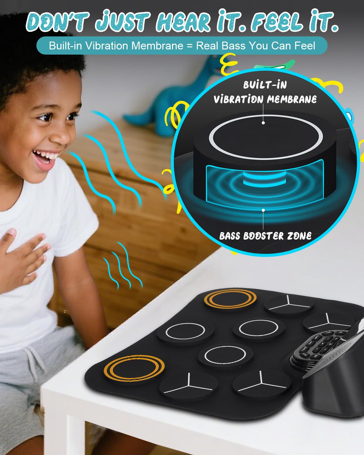 RVONE Electronic Drum Pad for Kids Beginner with Screen, 9 Pad Roll-Up Electric Drum Set with 5 Light Mode, Built-in 2 Powerful Speakers, for 3-12 Boys Girls Chritsmas Gift