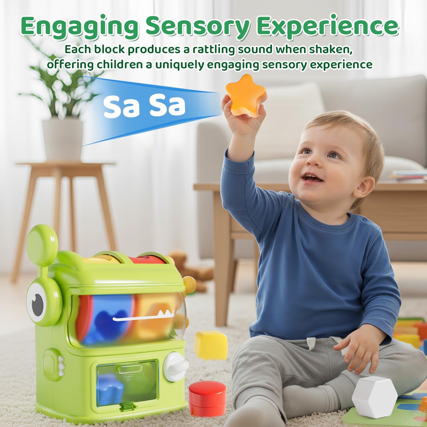 Aprilwolf Montessori Shape Sorter Learning Toys for 1 Years Old, Baby Toys 12-18 Months with 6 Sensory Shape Blocks, Developmental Infant Birthday Gifts for Toddler Age 1 2 3