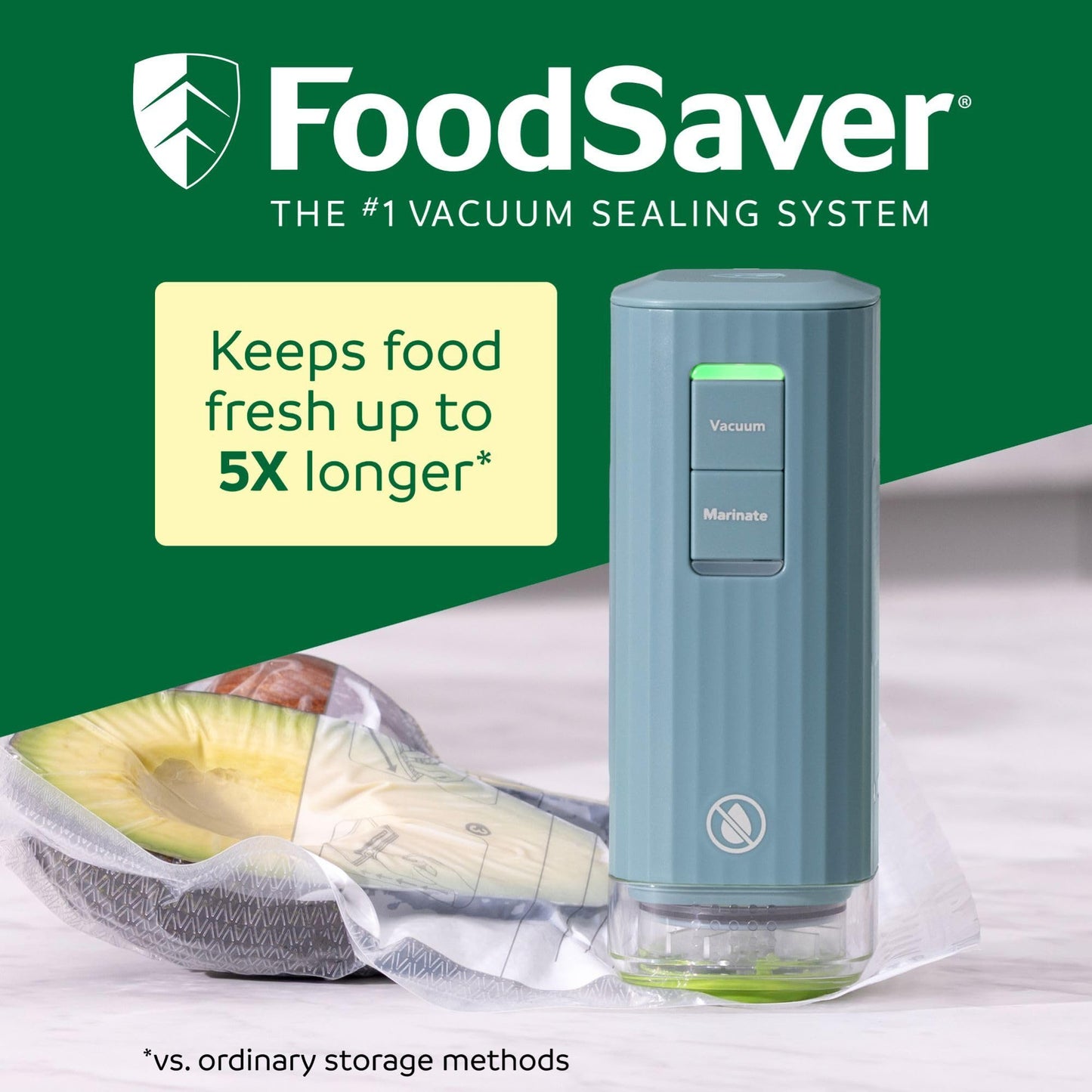 FoodSaver Mini Handheld Vacuum Sealer Machine with Marinate Setting & Charging Dock, Cordless Food Vacuum Sealer for Freezer, Storage, Sous Vide, Meal Prep, Blue