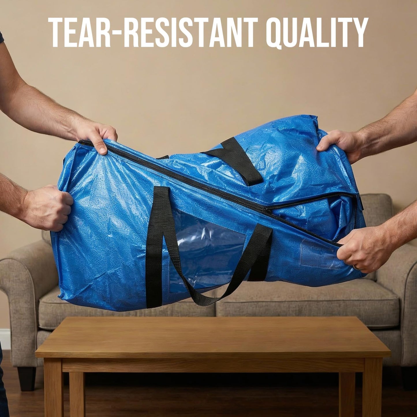TAILI Extra Large Moving Bags, 4 Pack Blue Heavy Duty Totes For Storage with Visible Window, Wrap Around Handles, Storage Bags for Space Saving, Alternative to Moving Boxes