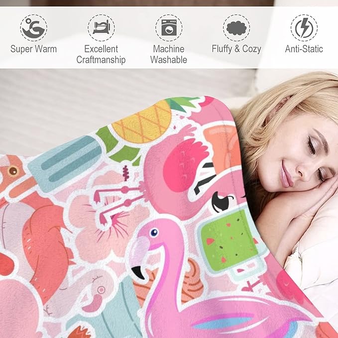 Flamingo Blanket Gifts - 40 x 50 Inches Funny Flamingo Throw for Kids - Pink Warm Furry Plush Blankets for Couch