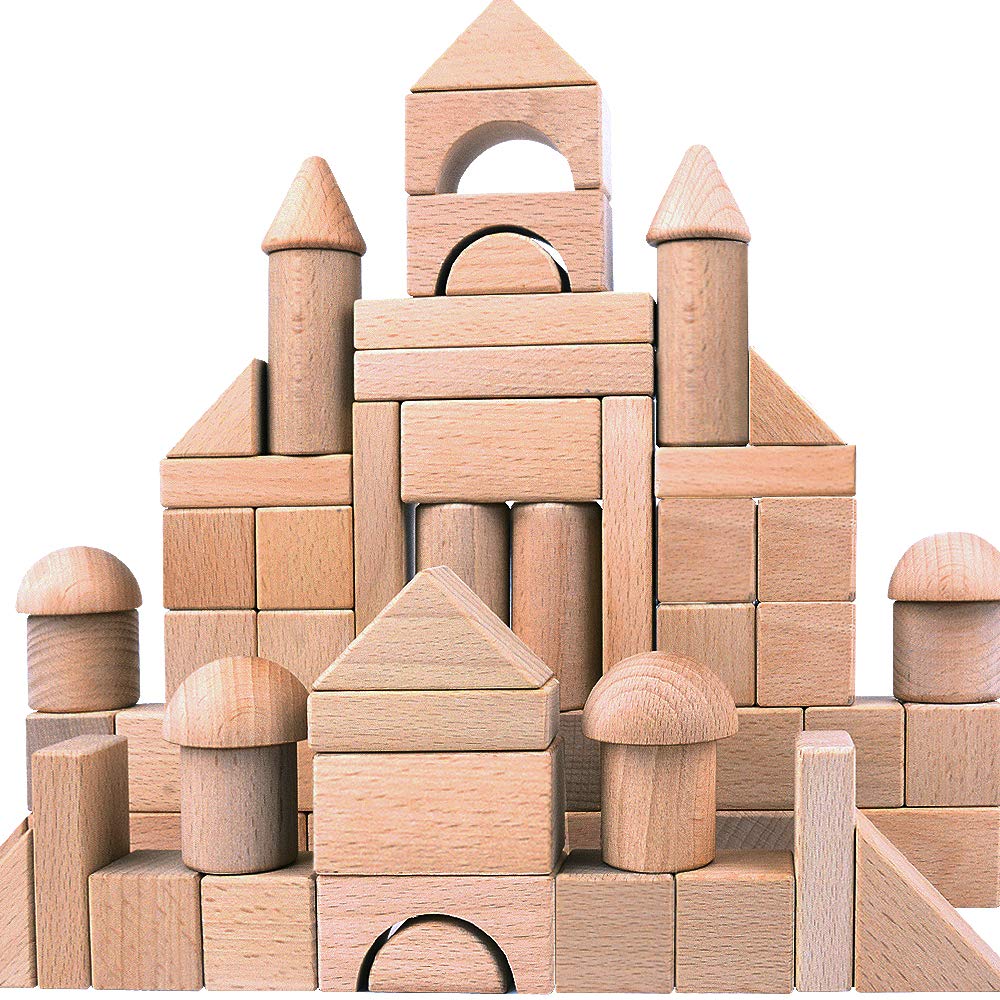 Migargle Wooden Building Blocks Set, 80-Pcs Preschool Stacking Construction Educational Toys for Kids Ages 3+