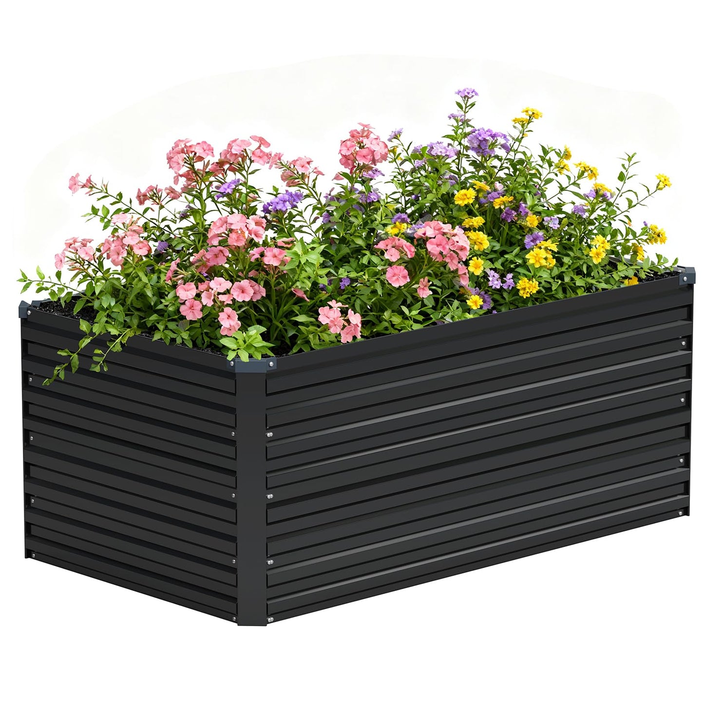 Vengarus 4x2x2FT Galvanized Raised Garden Bed Kit, Deep Root Planter Box Outdoor Large Planter Raised Beds for Planting Flowers,Vegetables and Herbs-Black
