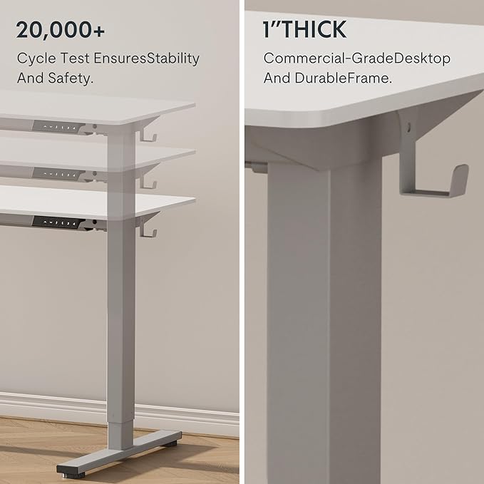 FLEXISPOT EN1 Whole-Piece Standing Desk 48 x 30 Inches Electric Height Adjustable Desks for Home Office Stand Up Desk (Silver Frame + 48 in White Top, 2 Packages)