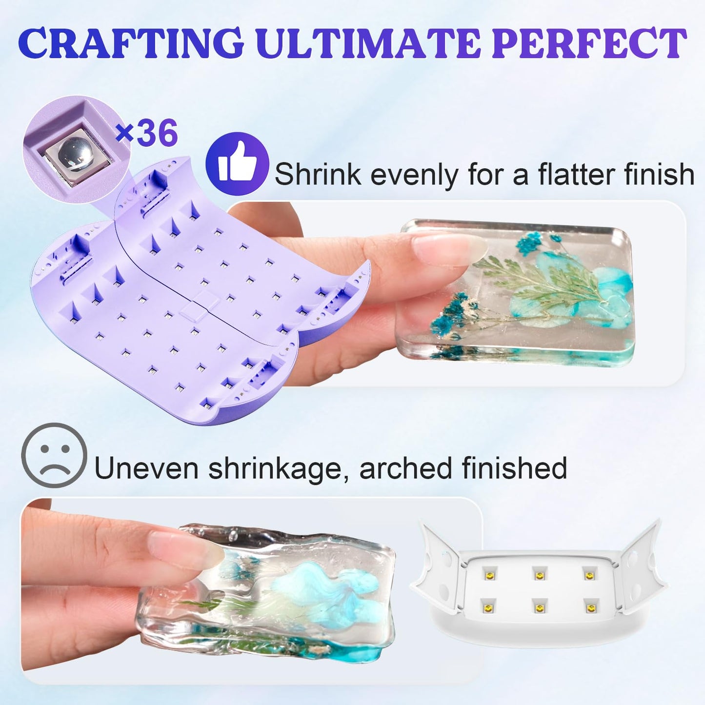 LET'S RESIN UV Light,Two-Sided Longer time Setting(2m,3m,5m) UV Lamp with Single Head Adapter, Large Size 36 Beads LED Light for Resin Curing, Resin Molds,DIY Craft Decor(Purple)