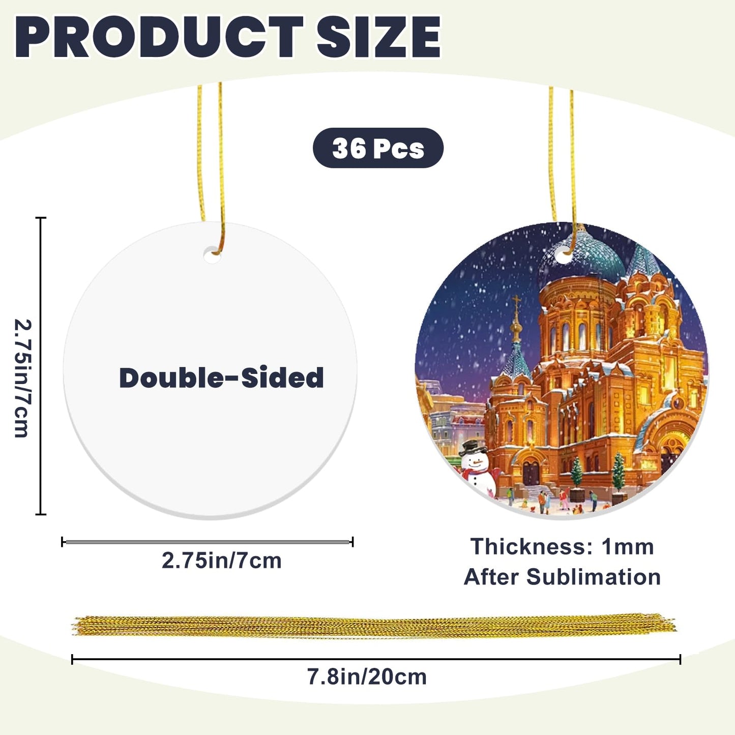 AceSubli 36 Pcs Metal Sublimation Ornament Blanks Bulk Double Sided, Aluminum Sublimation Christmas Ornament Blanks, Round Christmas Sublimation Blanks with Strings for Gifts Christmas Tree Home Decor