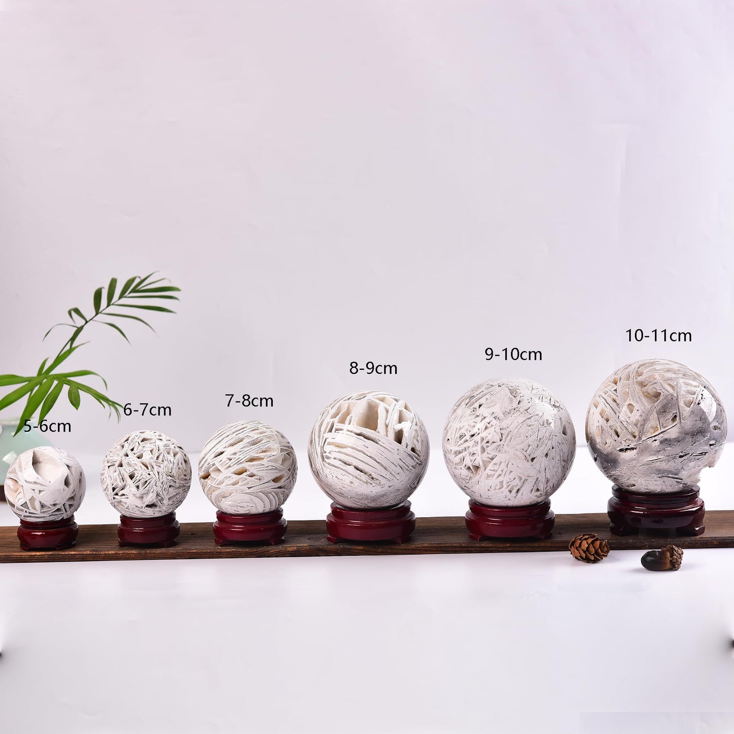 JIC Gem Natural Mexican White Agate Crystal Sphere with Wooden Stand Decorative Crystal Ball White Gemstone Sphere for Meditation,Feng Shui,Witch-Style Decor,Table 70-80mm