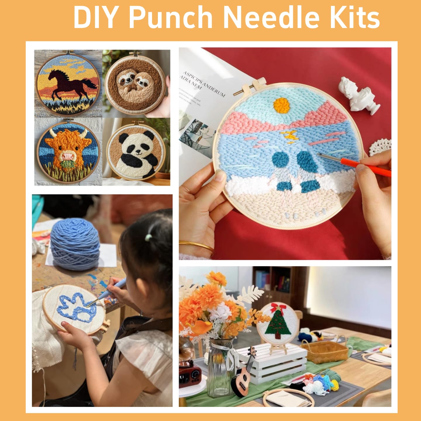 DIY Punch Needle Kits Mandala Flower Easy for Beginners Punch Needle Embroidery Set with Hoop Stamped Pattern for Craft Lovers and Home Decor-14